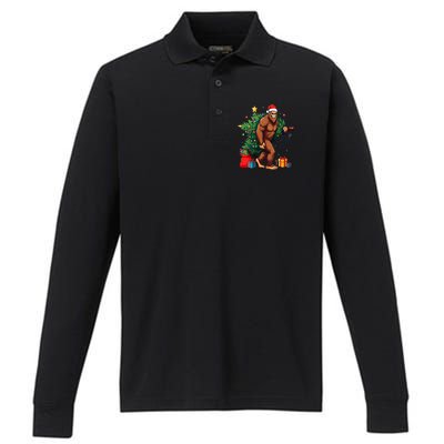 Bigfoot Christmas Tree Lights Xmas Performance Long Sleeve Polo