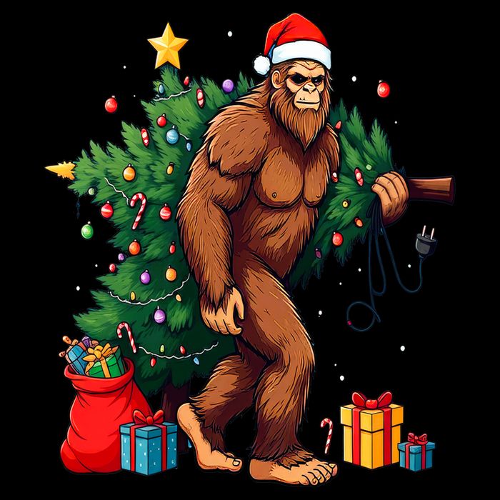 Bigfoot Christmas Tree Lights Xmas Tall T-Shirt