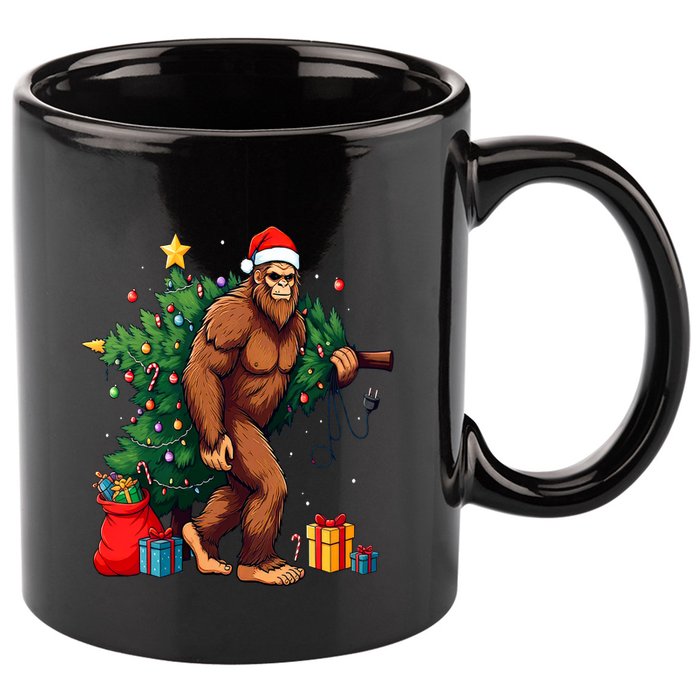 Bigfoot Christmas Tree Lights Xmas 11oz C Handle Ceramic Mug