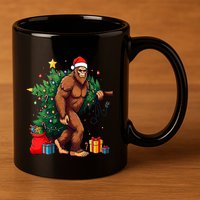 Bigfoot Christmas Tree Lights Xmas 11oz C Handle Ceramic Mug