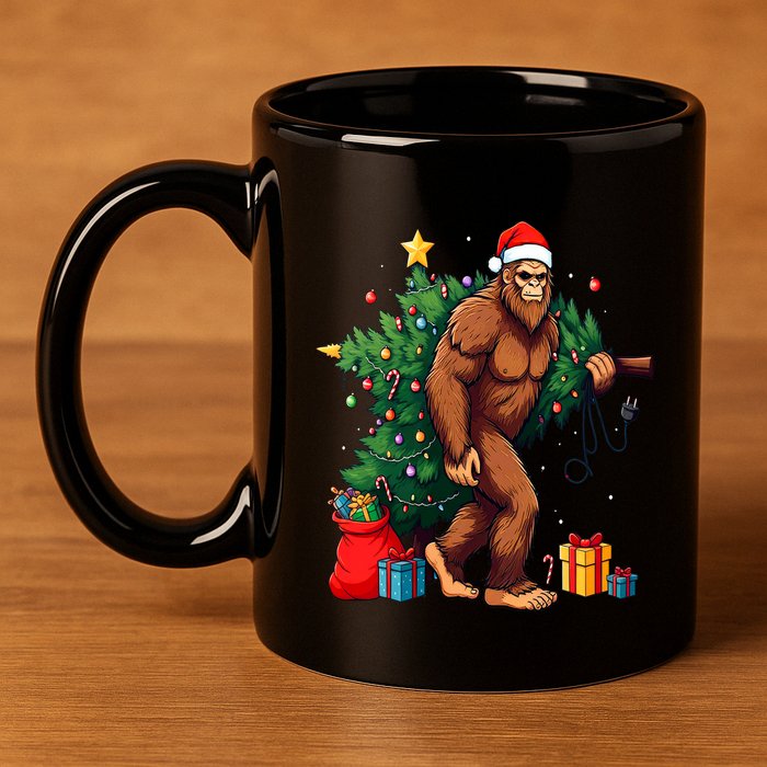 Bigfoot Christmas Tree Lights Xmas 11oz C Handle Ceramic Mug