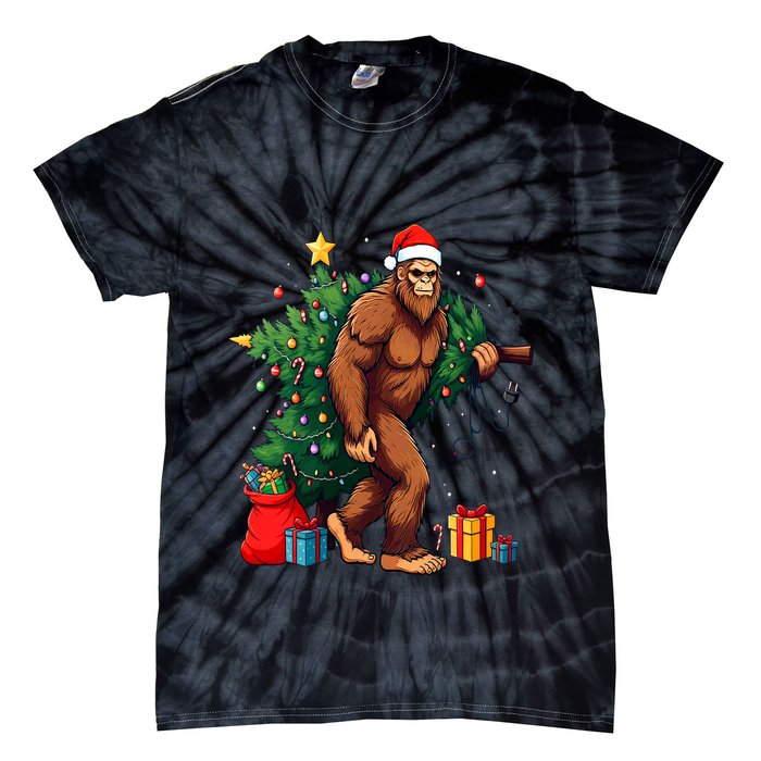 Bigfoot Christmas Tree Lights Xmas Tie-Dye T-Shirt
