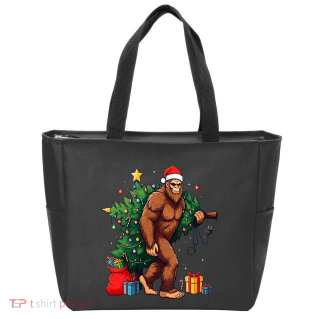 Bigfoot Christmas Tree Lights Xmas Zip Tote Bag