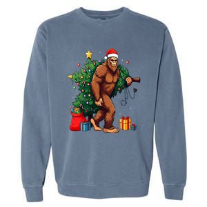 Bigfoot Christmas Tree Lights Xmas Garment-Dyed Sweatshirt