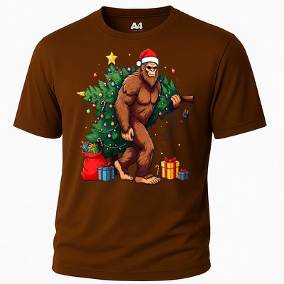 Bigfoot Christmas Tree Lights Xmas Cooling Performance Crew T-Shirt