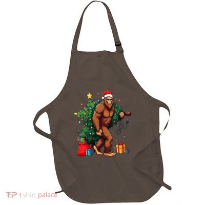 Bigfoot Christmas Tree Lights Xmas Full-Length Apron With Pockets