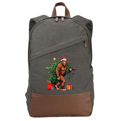 Bigfoot Christmas Tree Lights Xmas Cotton Canvas Backpack