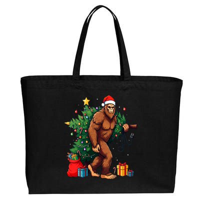 Bigfoot Christmas Tree Lights Xmas Cotton Canvas Jumbo Tote