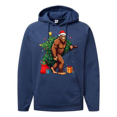 Bigfoot Christmas Tree Lights Xmas Performance Fleece Hoodie