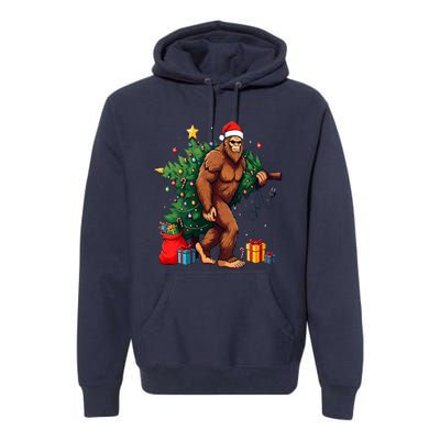 Bigfoot Christmas Tree Lights Xmas Premium Hoodie