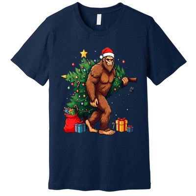 Bigfoot Christmas Tree Lights Xmas Premium T-Shirt