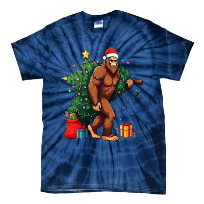 Bigfoot Christmas Tree Lights Xmas Tie-Dye T-Shirt