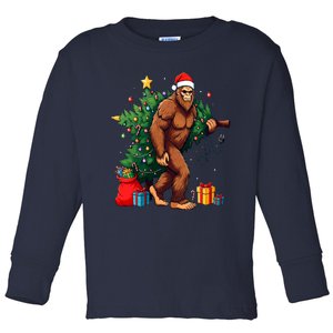 Bigfoot Christmas Tree Lights Xmas Toddler Long Sleeve Shirt