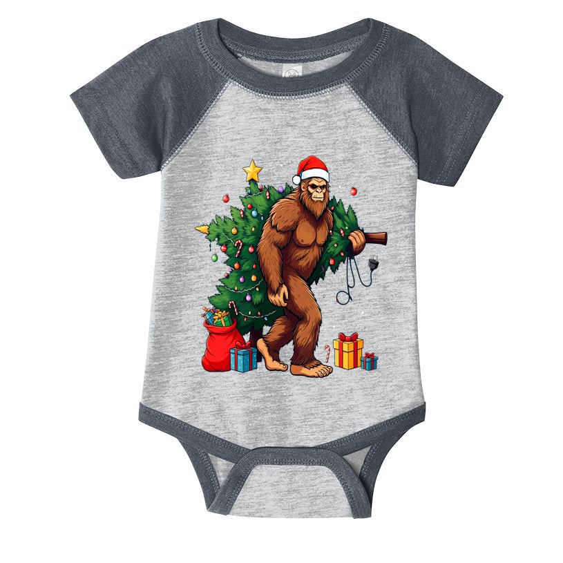 Bigfoot Christmas Tree Lights Xmas Infant Baby Jersey Bodysuit
