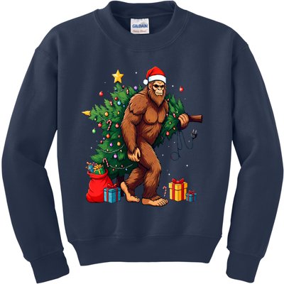 Bigfoot Christmas Tree Lights Xmas Kids Sweatshirt