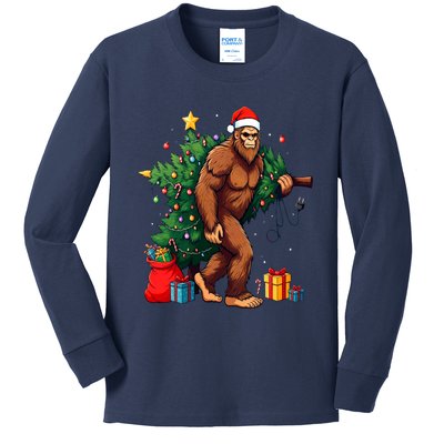 Bigfoot Christmas Tree Lights Xmas Kids Long Sleeve Shirt