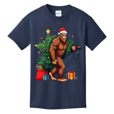 Bigfoot Christmas Tree Lights Xmas Kids T-Shirt