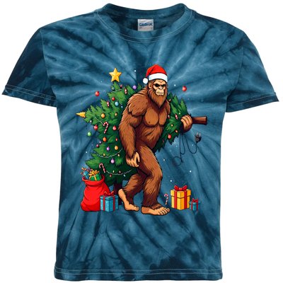 Bigfoot Christmas Tree Lights Xmas Kids Tie-Dye T-Shirt