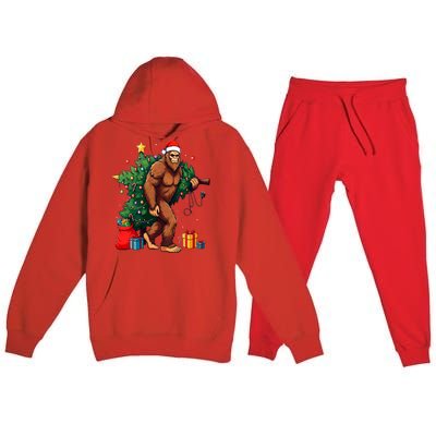 Bigfoot Christmas Tree Lights Xmas Premium Hooded Sweatsuit Set