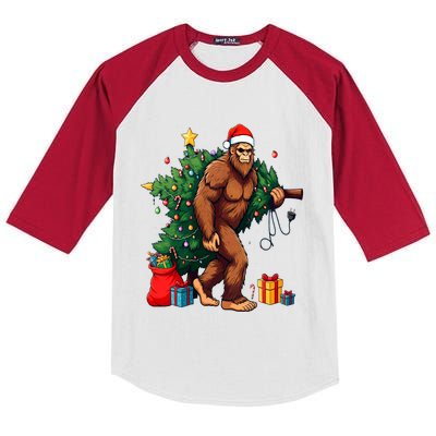 Bigfoot Christmas Tree Lights Xmas Kids Colorblock Raglan Jersey