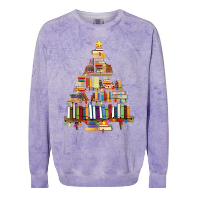 Book Christmas Tree Lights Teacher Librarian Read Lover Xmas Colorblast Crewneck Sweatshirt