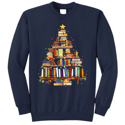 Book Christmas Tree Lights Teacher Librarian Read Lover Xmas Tall Sweatshirt