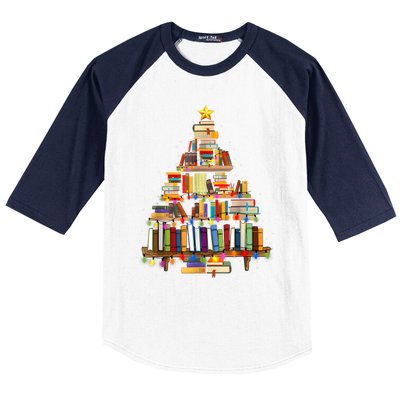 Book Christmas Tree Lights Teacher Librarian Read Lover Xmas Baseball Sleeve Shirt