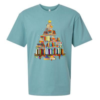 Book Christmas Tree Lights Teacher Librarian Read Lover Xmas Sueded Cloud Jersey T-Shirt