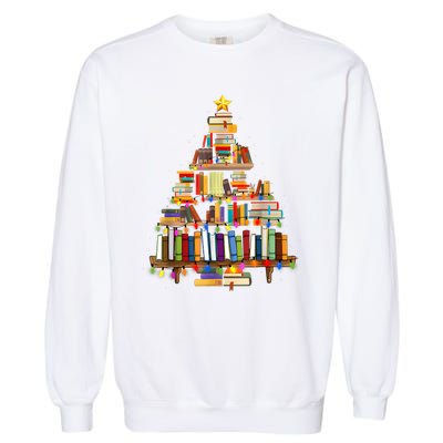 Book Christmas Tree Lights Teacher Librarian Read Lover Xmas Garment-Dyed Sweatshirt