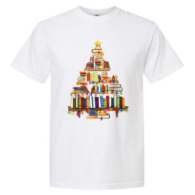 Book Christmas Tree Lights Teacher Librarian Read Lover Xmas Garment-Dyed Heavyweight T-Shirt