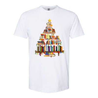 Book Christmas Tree Lights Teacher Librarian Read Lover Xmas Softstyle CVC T-Shirt