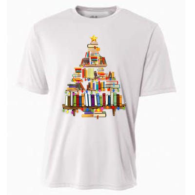 Book Christmas Tree Lights Teacher Librarian Read Lover Xmas Cooling Performance Crew T-Shirt