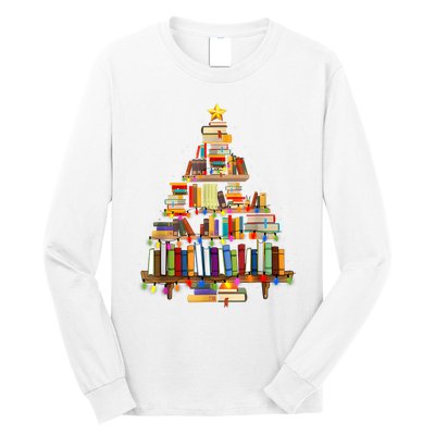 Book Christmas Tree Lights Teacher Librarian Read Lover Xmas Long Sleeve Shirt