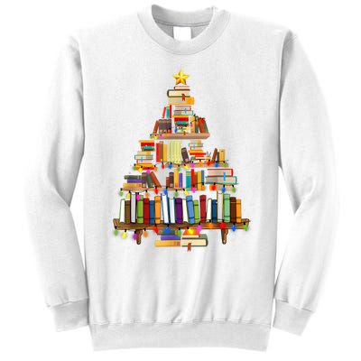 Book Christmas Tree Lights Teacher Librarian Read Lover Xmas Sweatshirt