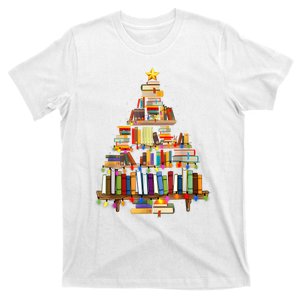 Book Christmas Tree Lights Teacher Librarian Read Lover Xmas T-Shirt