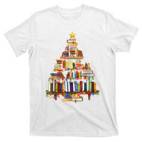 Book Christmas Tree Lights Teacher Librarian Read Lover Xmas T-Shirt