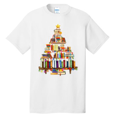 Book Christmas Tree Lights Teacher Librarian Read Lover Xmas Tall T-Shirt