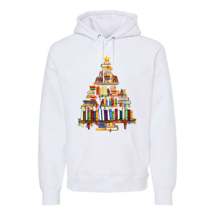 Book Christmas Tree Lights Teacher Librarian Read Lover Xmas Premium Hoodie