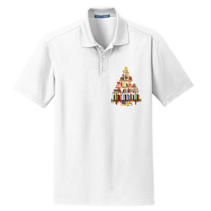 Book Christmas Tree Lights Teacher Librarian Read Lover Xmas Dry Zone Grid Polo