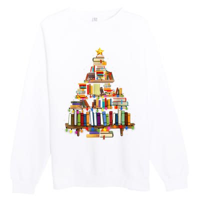 Book Christmas Tree Lights Teacher Librarian Read Lover Xmas Premium Crewneck Sweatshirt