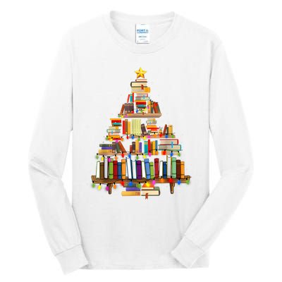 Book Christmas Tree Lights Teacher Librarian Read Lover Xmas Tall Long Sleeve T-Shirt