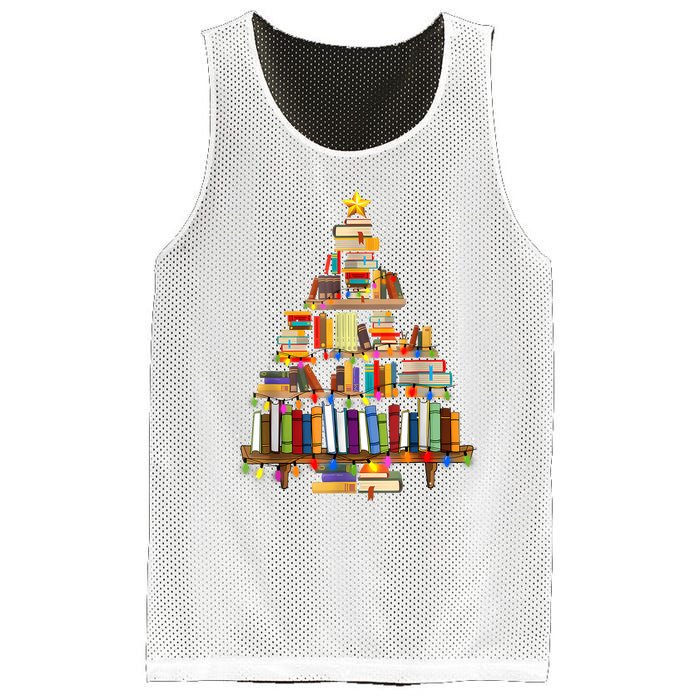 Book Christmas Tree Lights Teacher Librarian Read Lover Xmas Mesh Reversible Basketball Jersey Tank