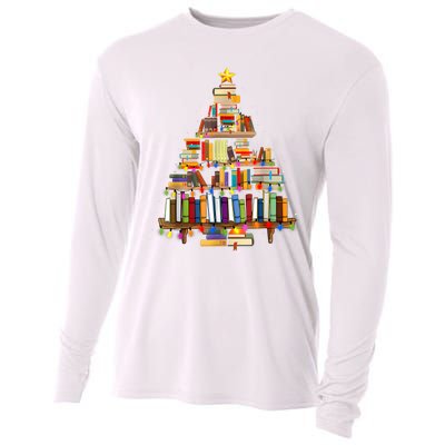 Book Christmas Tree Lights Teacher Librarian Read Lover Xmas Cooling Performance Long Sleeve Crew