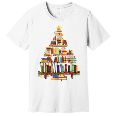 Book Christmas Tree Lights Teacher Librarian Read Lover Xmas Premium T-Shirt