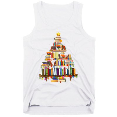 Book Christmas Tree Lights Teacher Librarian Read Lover Xmas Tank Top