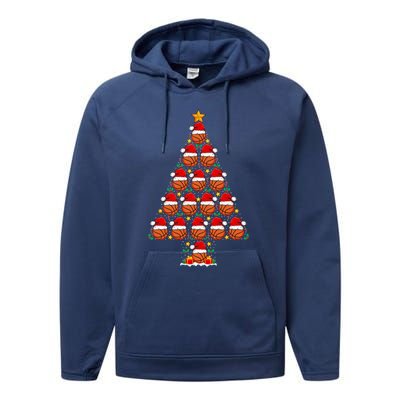 Basketball Christmas Tree Santa Hat Basketball Player Xmas Meaningful Gift Performance Fleece Hoodie