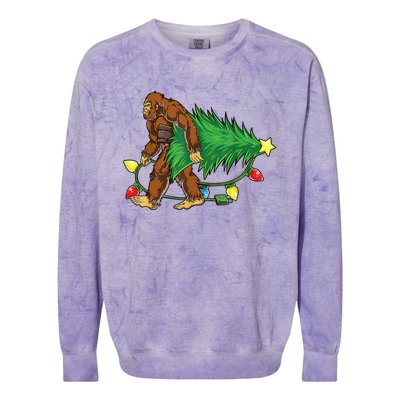 Bigfoot Christmas Tree Lights Xmas Boys Sasquatch Lovers Colorblast Crewneck Sweatshirt