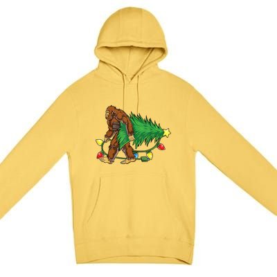 Bigfoot Christmas Tree Lights Xmas Boys Sasquatch Lovers Premium Pullover Hoodie