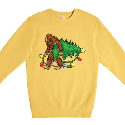 Bigfoot Christmas Tree Lights Xmas Boys Sasquatch Lovers Premium Crewneck Sweatshirt