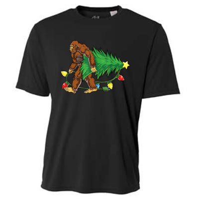 Bigfoot Christmas Tree Lights Xmas Boys Sasquatch Lovers Cooling Performance Crew T-Shirt